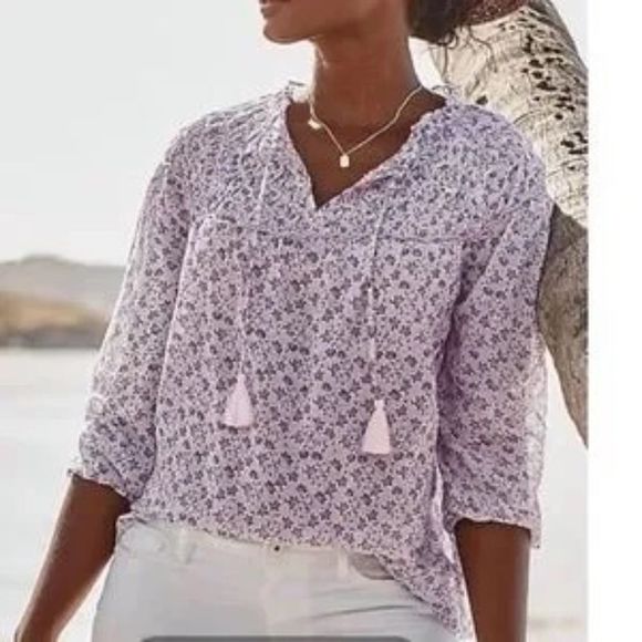 J. Jill Tops - JJill Top Smocked Neckline Rosewater Floral Print Large